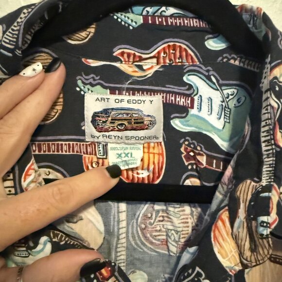 Reyn Spooner 'Art Of Eddy Y' Guitar Print Button-Up Shirt Sz XXL - Picture 3 of 6